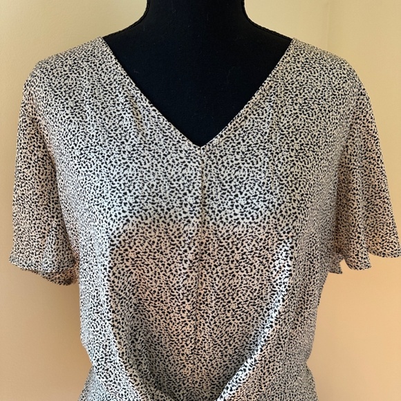 *SIENNA SKY* Tan x Black Short Sleeve Blouse Size Large - Picture 2 of 7